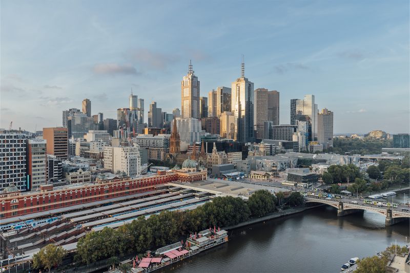Long shot of Melbourne city from south of the Yarra