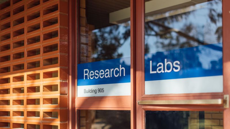 Entrance to building with sign that says 'Research Labs'
