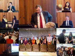 Conference collage of speakers in suits